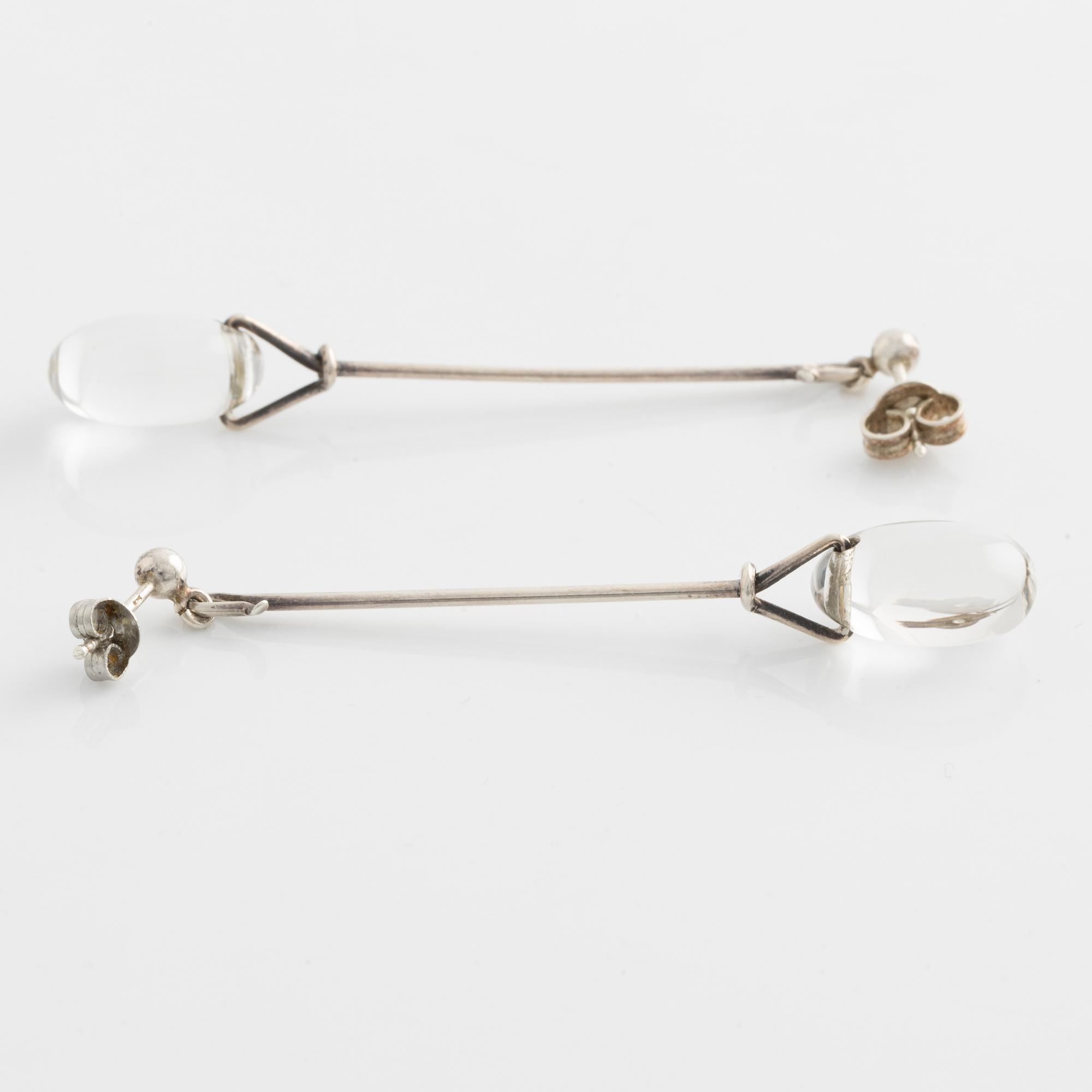 Vivianna Torun Bülow-Hübe a pair of earrings "Dew-drops" silver and rock crystal for Georg Jensen.