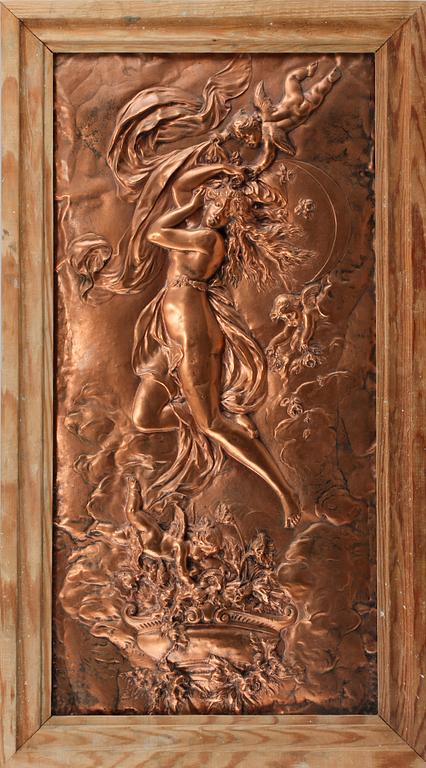 VÄGGRELIEFER, ett par, koppar, 1900-talets första del.