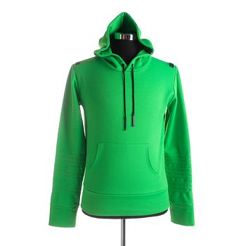 DIOR HOMME, a neon green cotton blend hoodie.