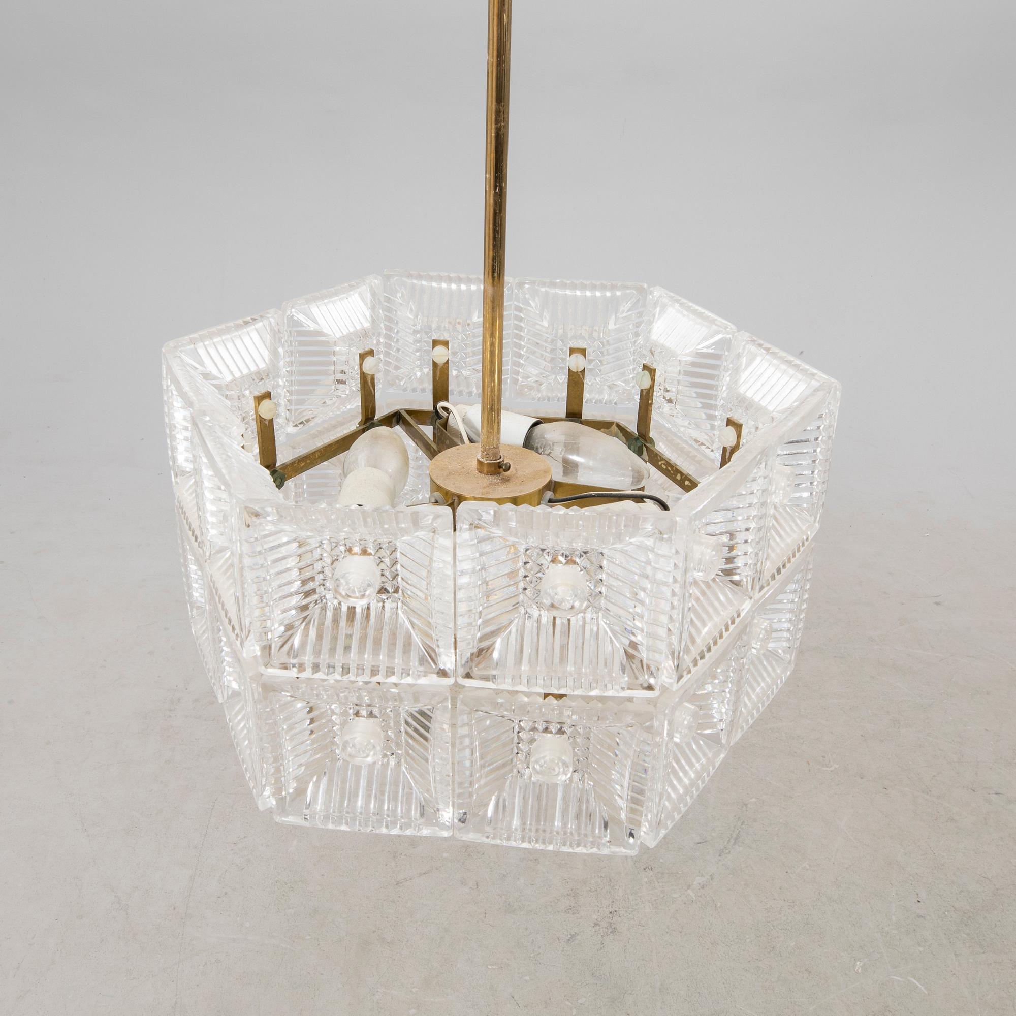 Carl Fagerlund, a glass and brass ceiling pendant Orrefros later part of the 20th century.