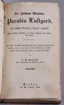 PARTI BÖCKER, 17 st, teologi, katekeser, biblar, psalmböcker, mest 1700- och 1800-tal. Bla "Kyrckiohistoria öfwer nya testamentet", av M. Erlando Dryselio, Jönköping 1708.