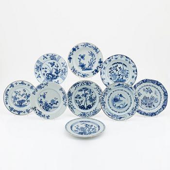 A set of nine blue and white dishes, Qingdynasty, Qianlong (1736-95).