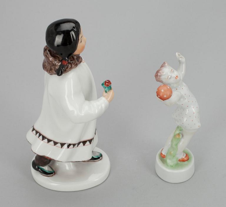 FIGURINER, 2 st, porslin, bl.a. Lomonosov, Sovjetunionen, 1900-talets mitt.