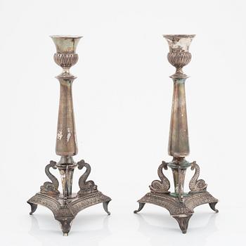 Ljusstakar, ett par, silver, en av Adolf Zethelius, Stockholm 1819, Empire.