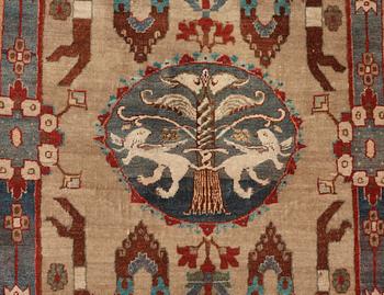 SEMI-ANTIQUE TURKISH/CAUCASIAN PART SILK. 270 x 174,5 cm (as well as approximately 1,5 cm red flat weave at each end).