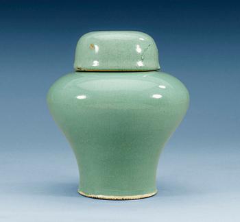 1545. A green glazed soft Chun yao jar with cover, Qing dynasty, Qianlong (1736-95).