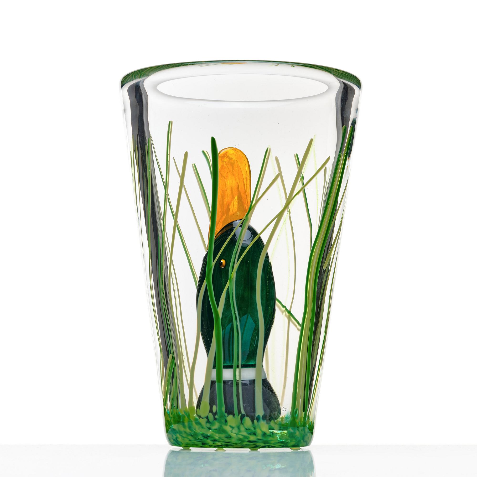 Ernst Billgren, "And i vas" (Duck in vase), Kosta Boda, Sweden, ed. 28/30.