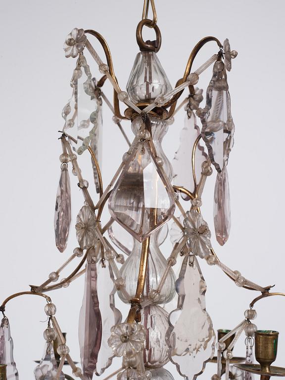 A Swedish Rococo four-light chandelier, 18th century.