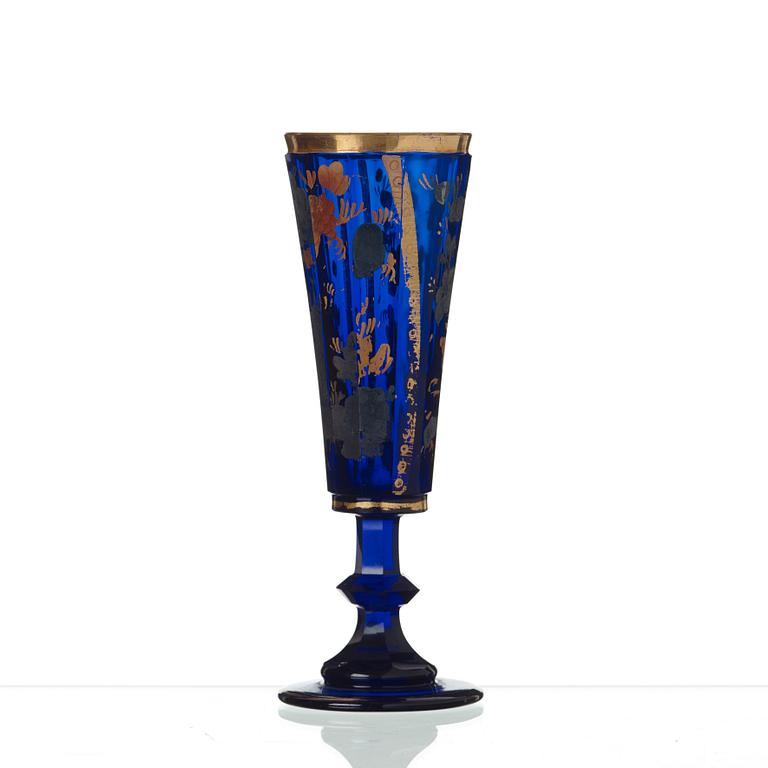 A Russian blue glass champagne flute, presumably imperial glass manufactory, St Petersburg, end of 18th Century.
