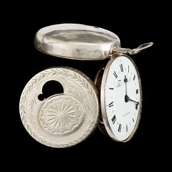 FICKUR, herr, silver, spindelur, 1700-tal.