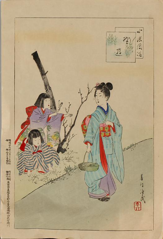 MIYAGAWA SHUNTEI, hans art, 2 st, träsnitt.