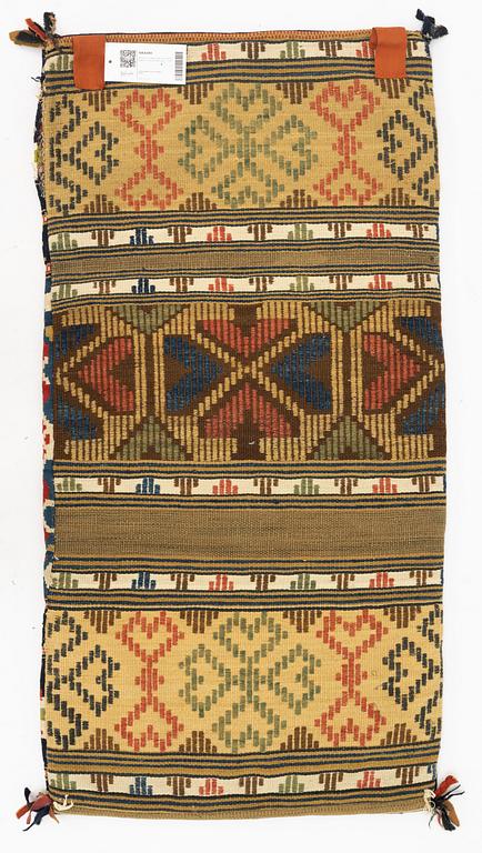 A carriage cushion, flat weave, Ingelstad district, Scania, mid-19th century.