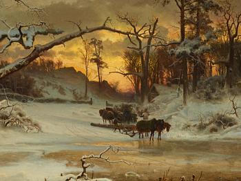 Gustaf Rydberg, "Vinterstycke, solnedgång" (Winter scene, sunset).