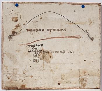 Milić od Mačve, olja på duk lagd på pannå, signerad och daterad 1969, även signerad och daterad 1969 a tergo.