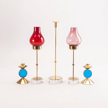 Gunnar Ander, a set of five different brass and glass candle sticks from Ystad Metall mid 1900s/second part.