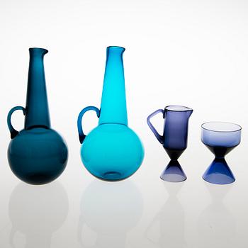TAMARA ALADIN, KARAFFER, 2 st, SOCKERSKÅL och GRÄDDSNÄCKA, glas, Riihimäen Lasi 1961-64.