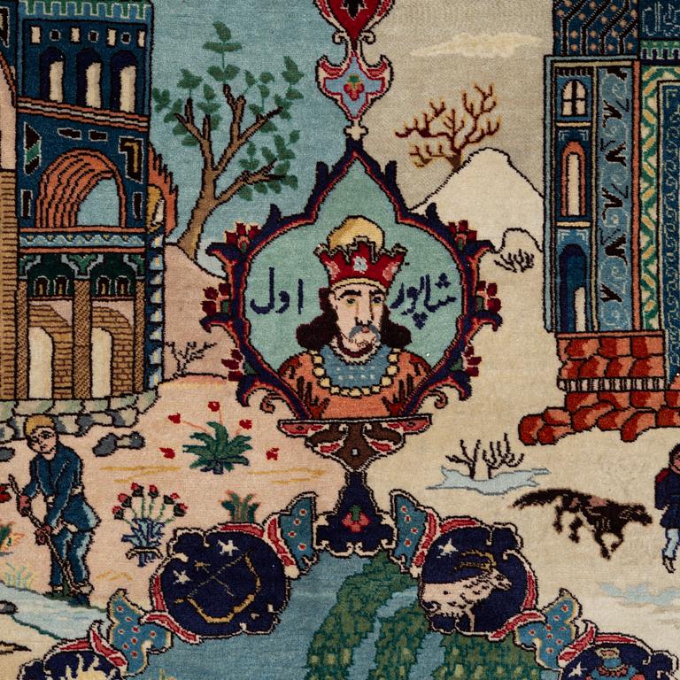 Rug, an oriental figural rug, c. 245 x 160 cm.