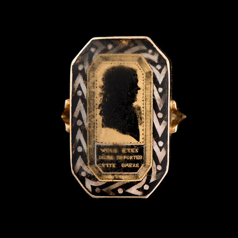 RING, miniatyrmålning, 18K guld. 1700-talet.