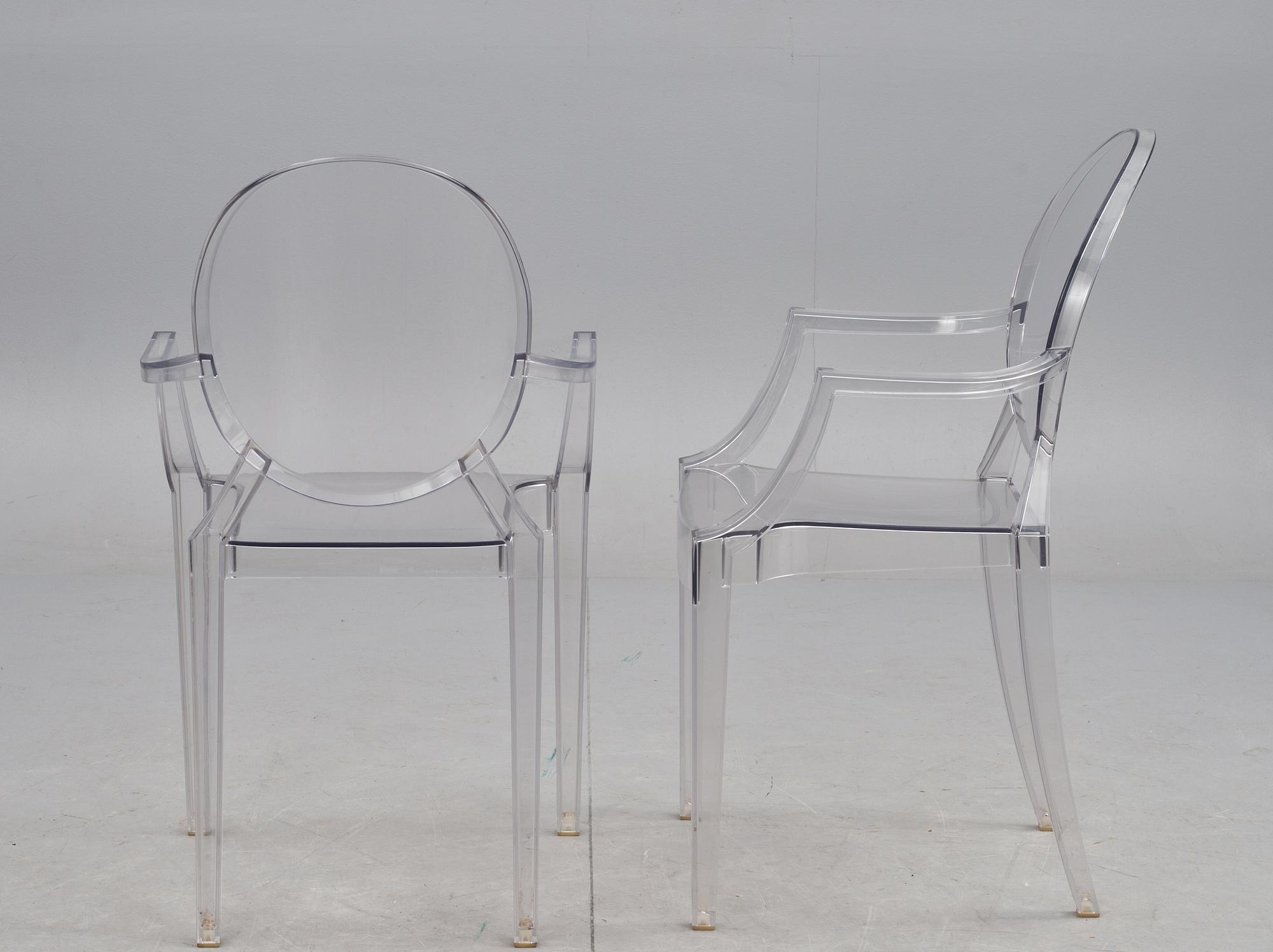 KARMSTOLAR, 4 st, "Louis Ghost", Philippe Starck för Kartell, märkta.