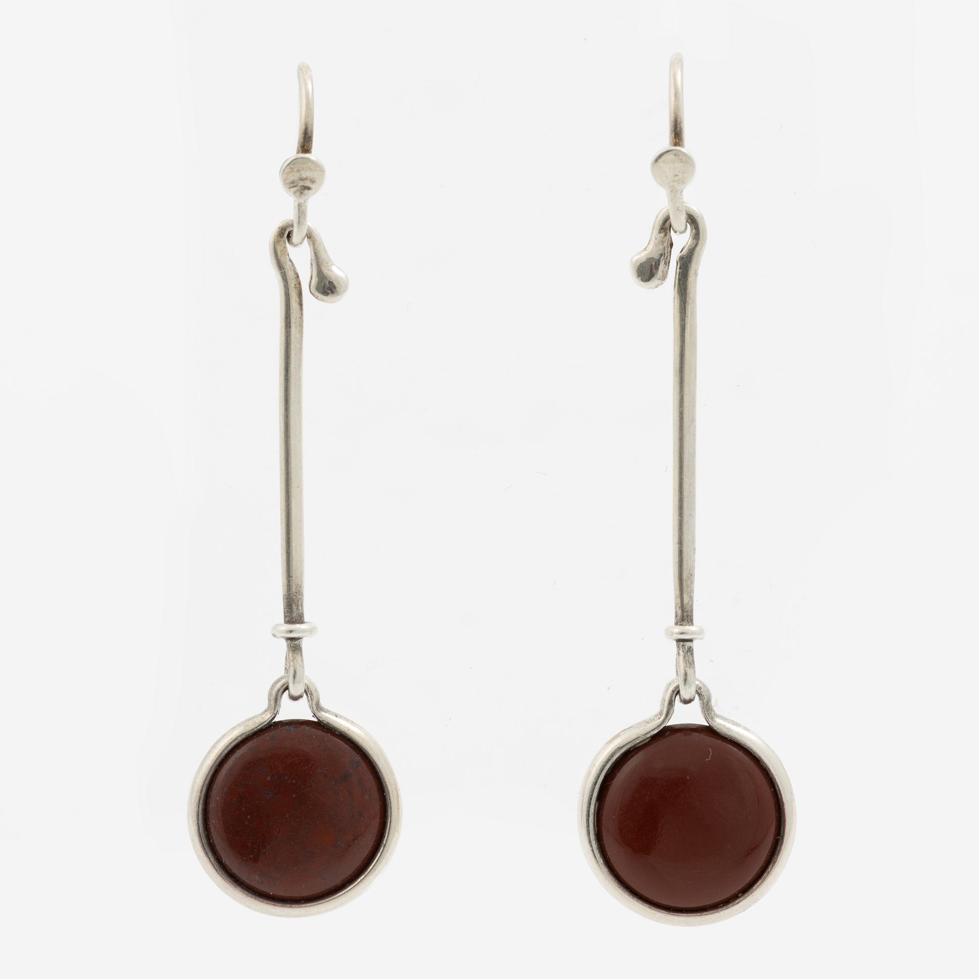 A pair of silver earrings with jasper, likely Torun Bülow-Hübe.