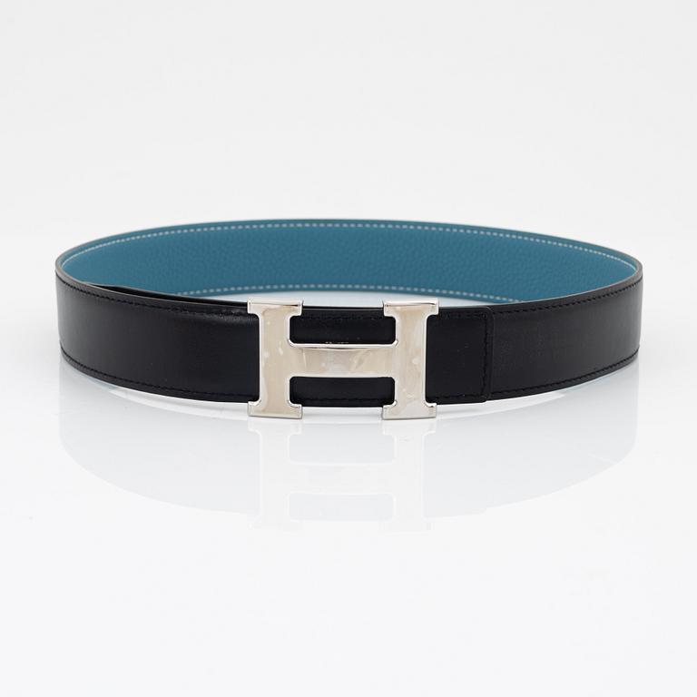 Hermès, A reversible leather and palladium hardware 'Constance' belt from 2006.