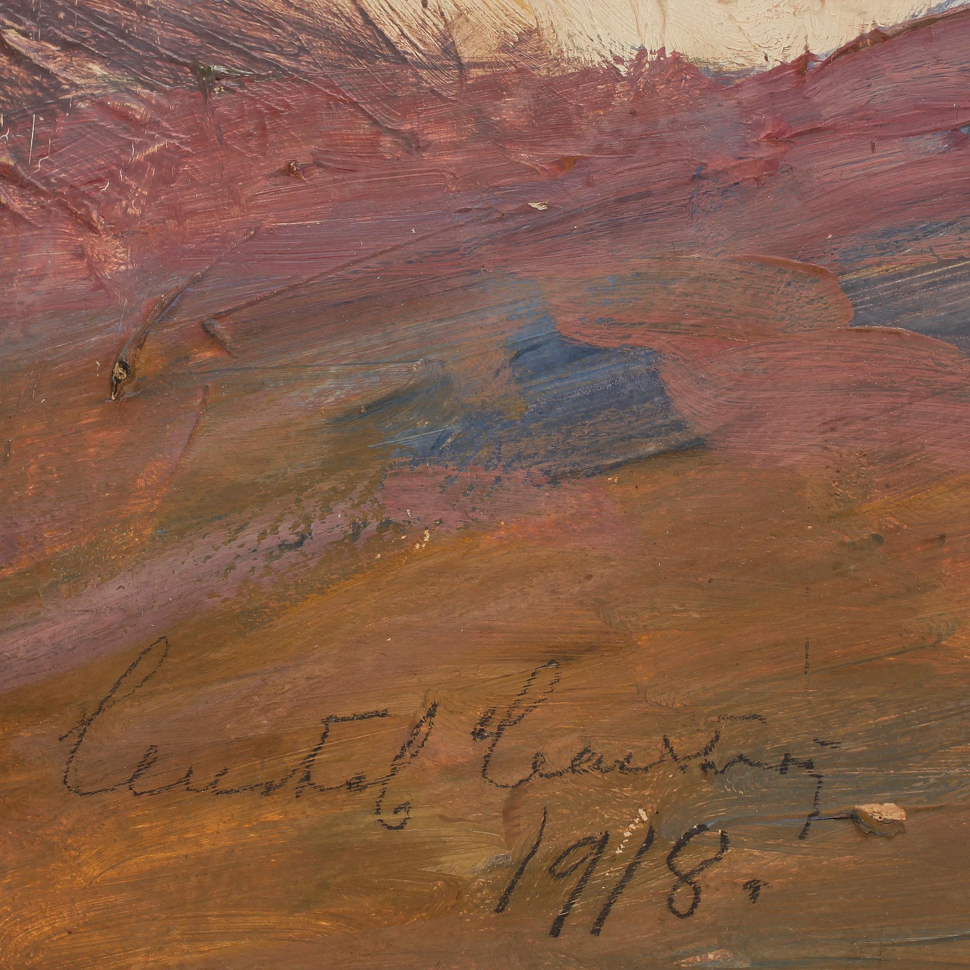 GUSTAF CARLSTRÖM. Olja på pannå. Signerad Gustaf Carlström och daterad 1918.