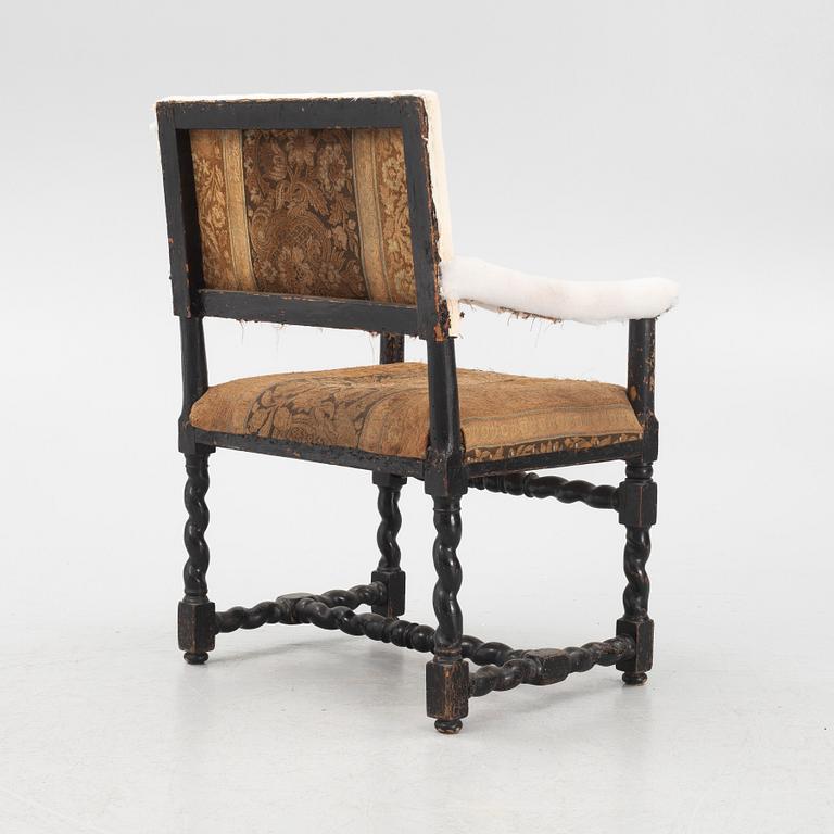 A Swedish Baroque open armchair, circa 1700.