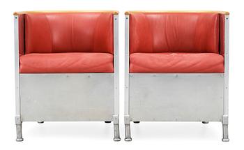 107. A pair of Mats Theselius aluminium, birch and red leather armchairs, Källemo AB.