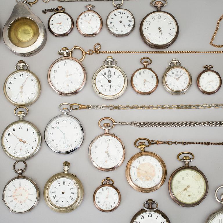 POCKET WATCH, 28 pcs, silver and base metal, circa 1900.