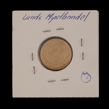 GULDMYNT, 10 kronor, Oscar II, 1874. Vikt ca 4,5 gram.