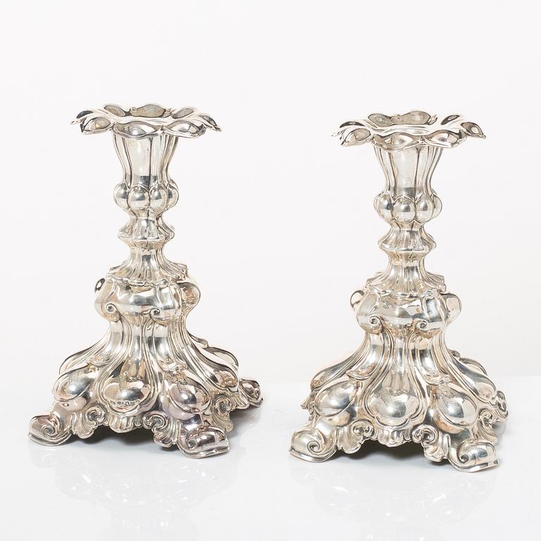 Candelsticks, a pair, silver, Baroque style, CG Hallberg, Stockholm, 1943.