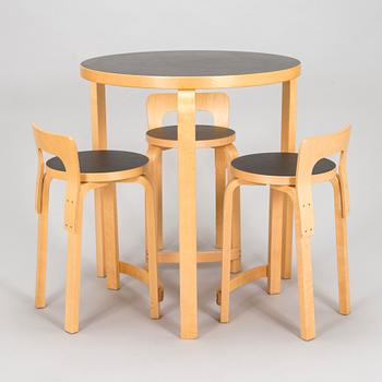 Alvar Aalto, a table and three chairs, Artek 2006 and 2007.