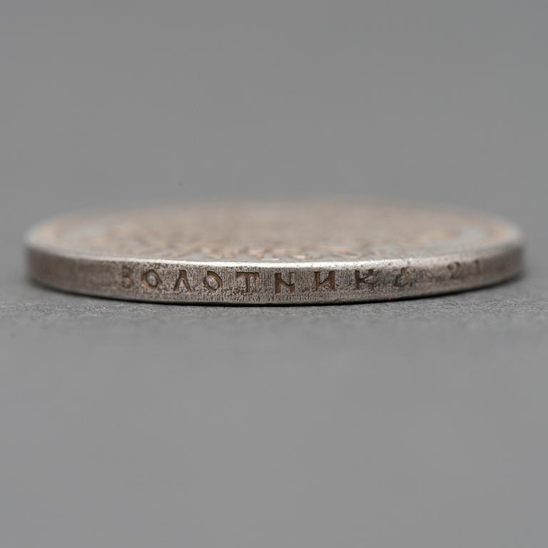 KOLIKKO, 1 RUPLA, hopeaa, Venäjä, Nikolai II, 1904.