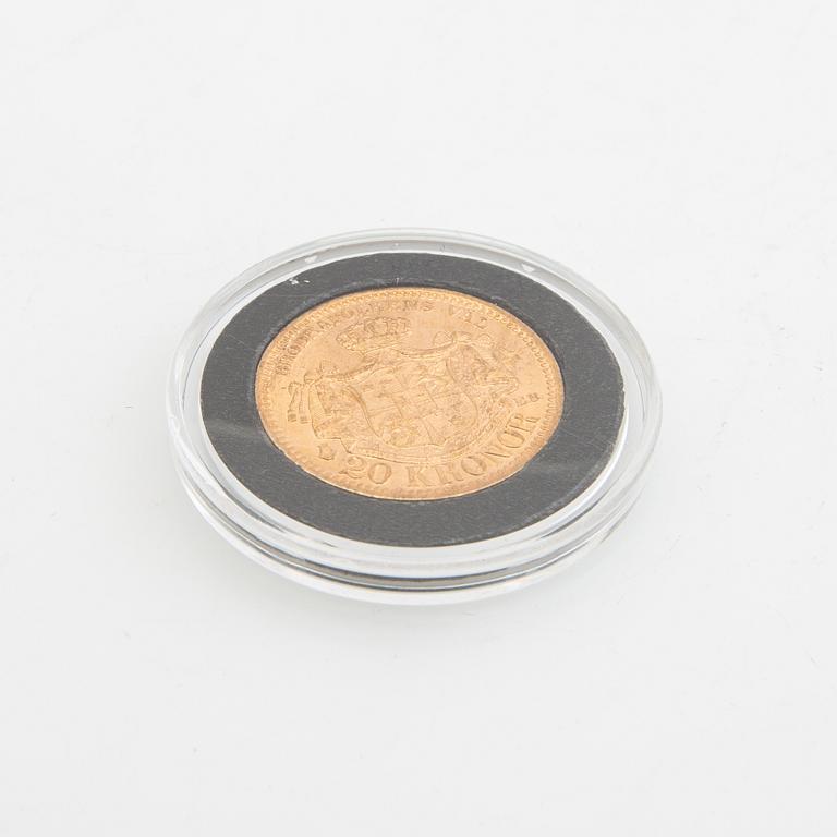 Guldmynt Sverige, Oscar II 20 kr, 1889.