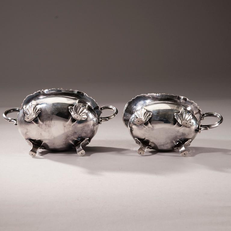 KAFFESERVIS, 3 delar, silver, finska kontrollstämplar, Tavastehus 1947. Total vikt ca 1145 g.
