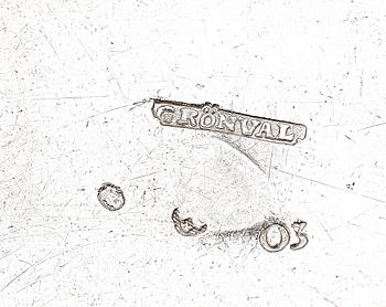 SÅSSKÅL MED FAT, silver, Johan Petter Grönvall, Stockholm 1820. Vikt ca 440 gram.
