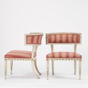 A pair of late Gustavian Klismos chairs by E- Ståhl (master in Stockholm 1794-1820).