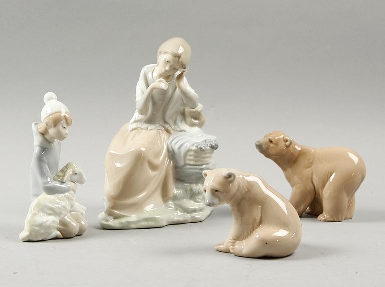 FIGURINER, 4 st, porslin, Lladro.