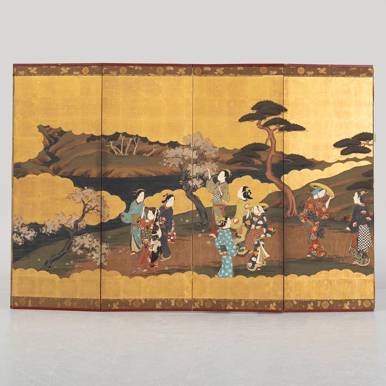 A six fold Japanese Byobu folding screen, Meiji period (1868-1912).