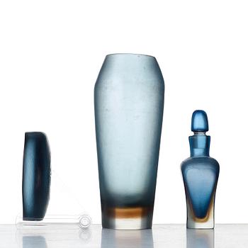 Paolo Venini, a set of three "Incisi" glass objects by Venini, Murano Italy 1950's.