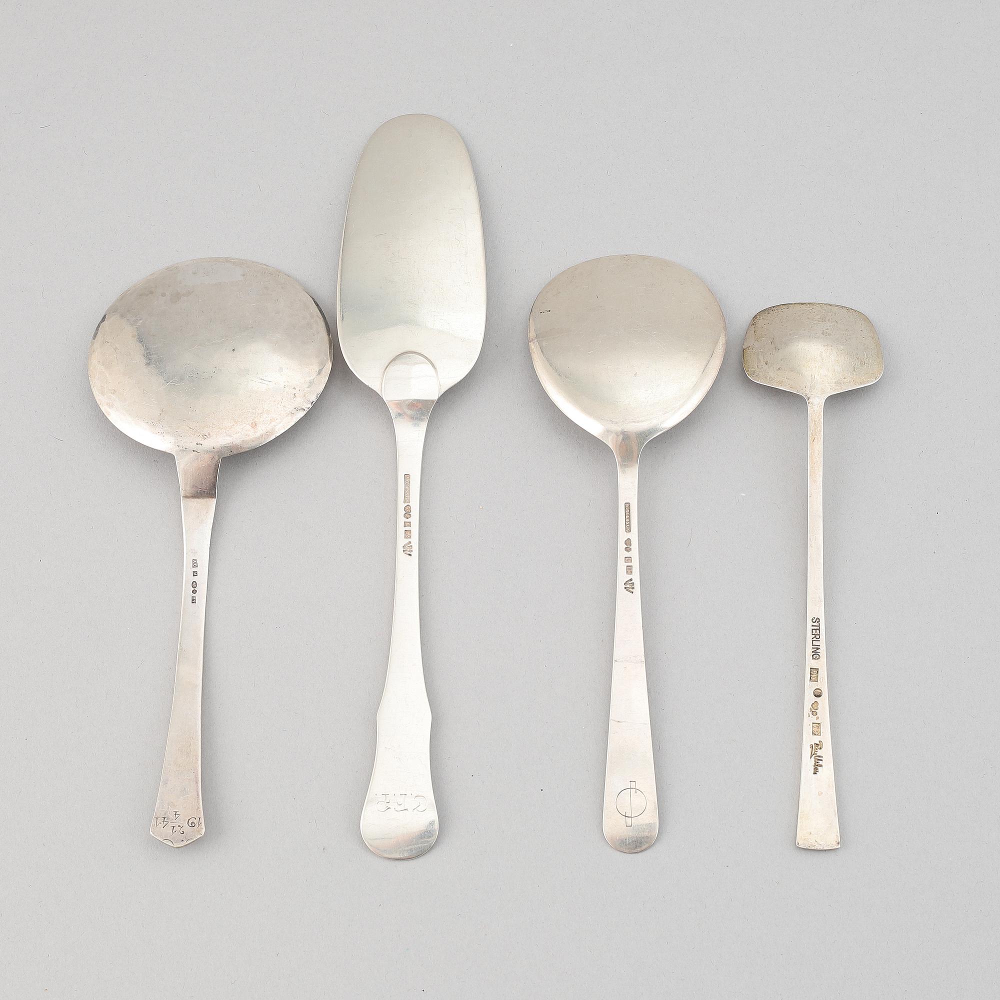 Three serving utensils, including Wiwen Nilsson, 1928 and 1932, and a marmelade spood Rey Urban, Stockholm, 1971.
