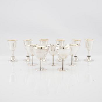 Bägare 6 st samt cocktailglas 5 st silver MGAB Uppsala och CG Hallberg Stockholm 1975/1960.
