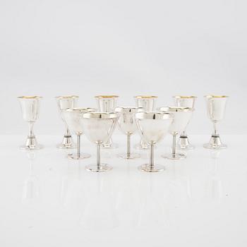 Goblets 6 pcs and cocktail glasses 5 pcs silver MGAB Uppsala and CG Hallberg Stockholm 1975/1960.