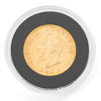 Guldmynt, Italien, Vittorio Emanuele II, 20 Lire, 1863.