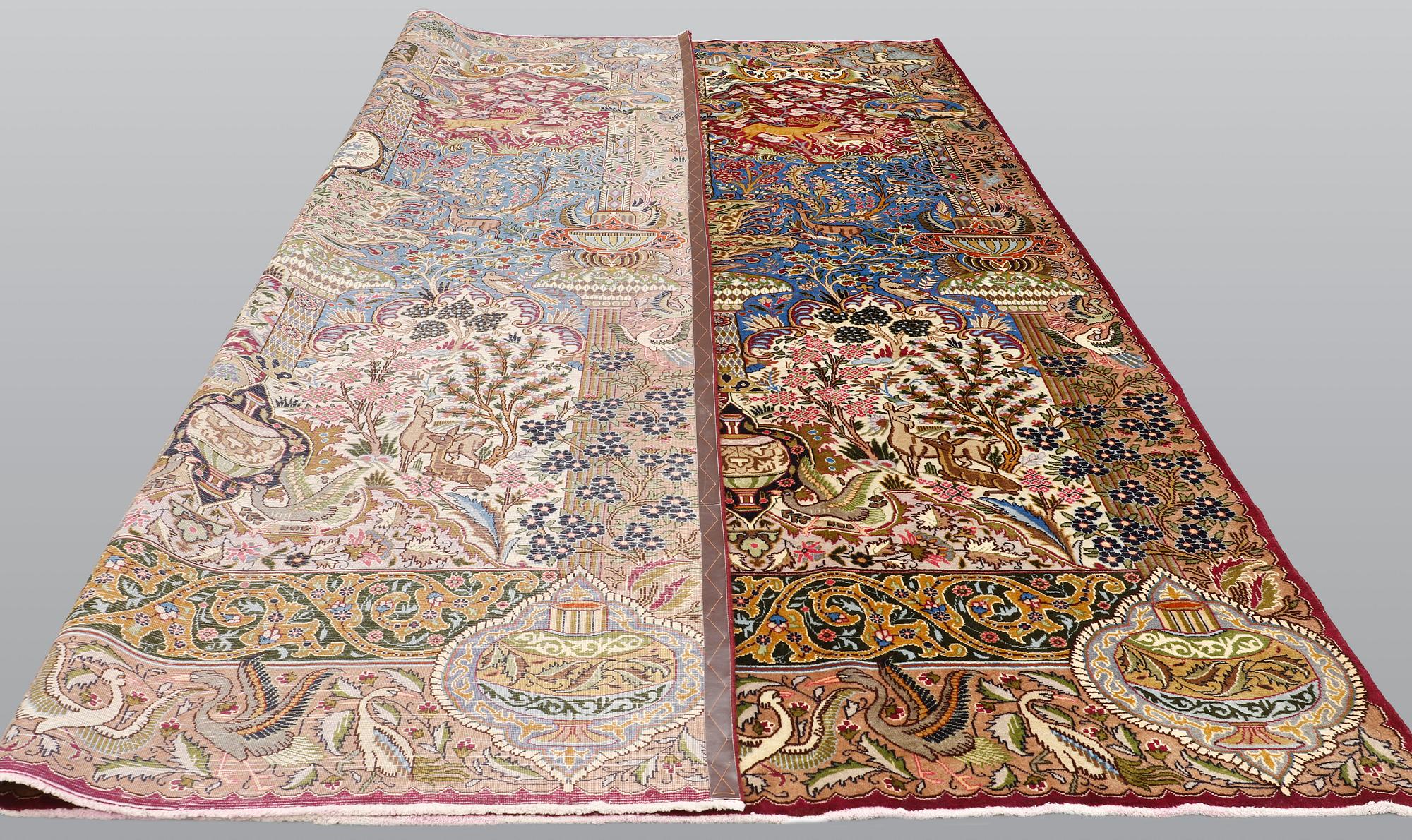 A carpet, Figural Kashmar, ca 385 x 295 cm.
