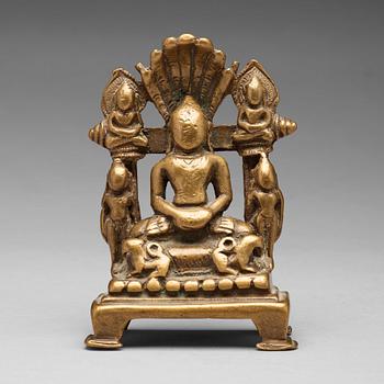 669. A copper alloy Jain shrine, western India, 19th Century or older. With inscription to the back.