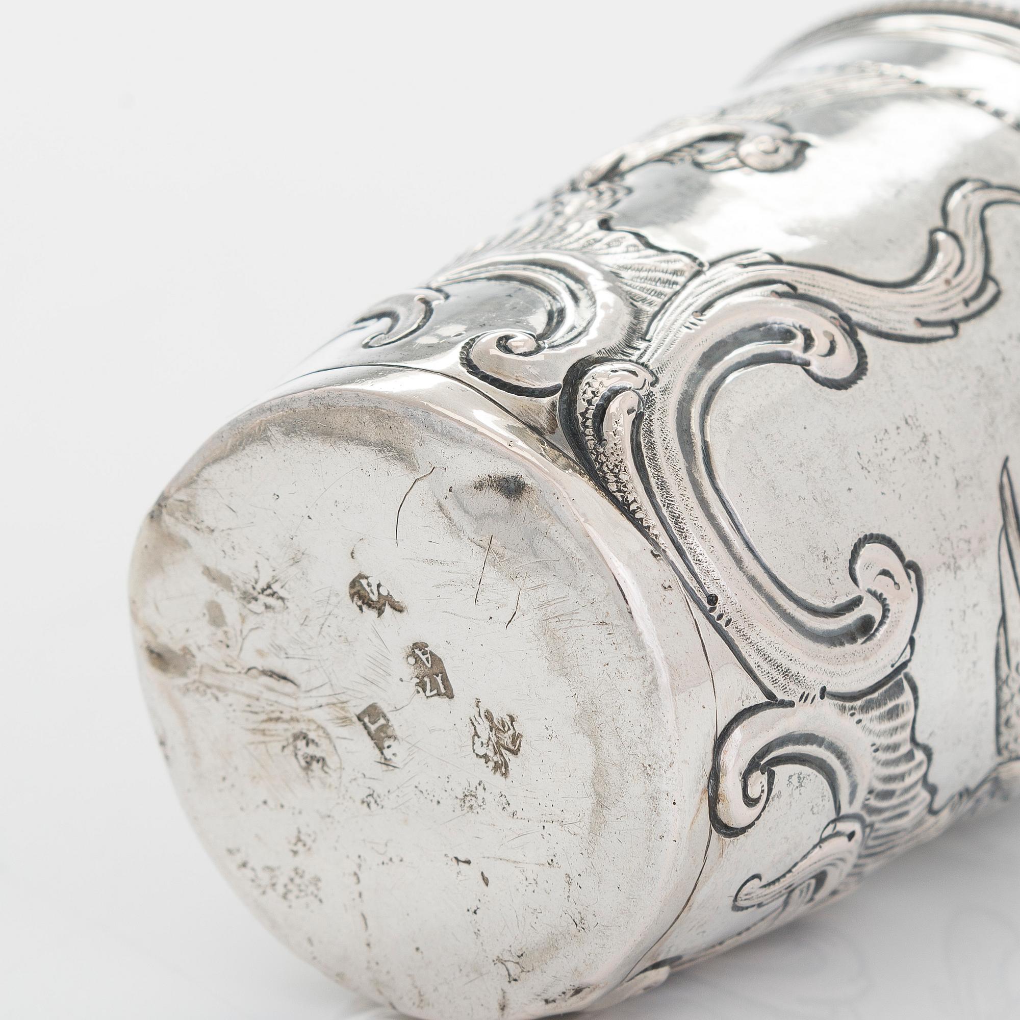 A pair of late 18th-century silver beakers, unknown maker's mark, alderman Alexei Kosirev, Moscow 1791.