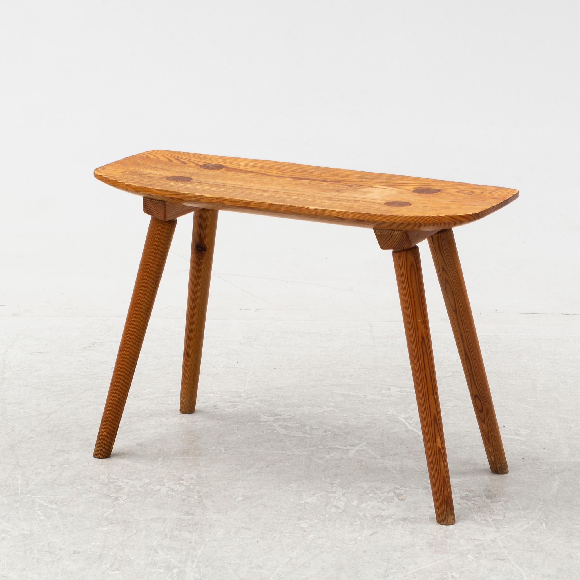 A stained pine stool, mid 20th Century.