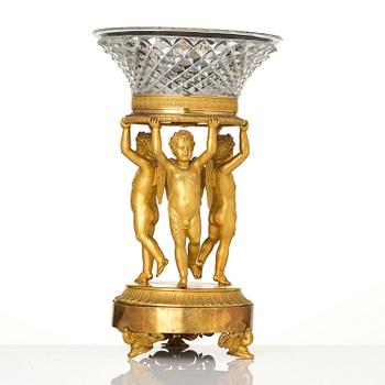 An Empire ormolu and cut glass centerpiece in the mannor of Pierre-François Feuchère, Paris, ca 1820.