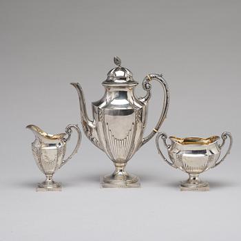 CG HALLBERG, a three part coffee silver service, Stockholm, 1904. 1152 gram.